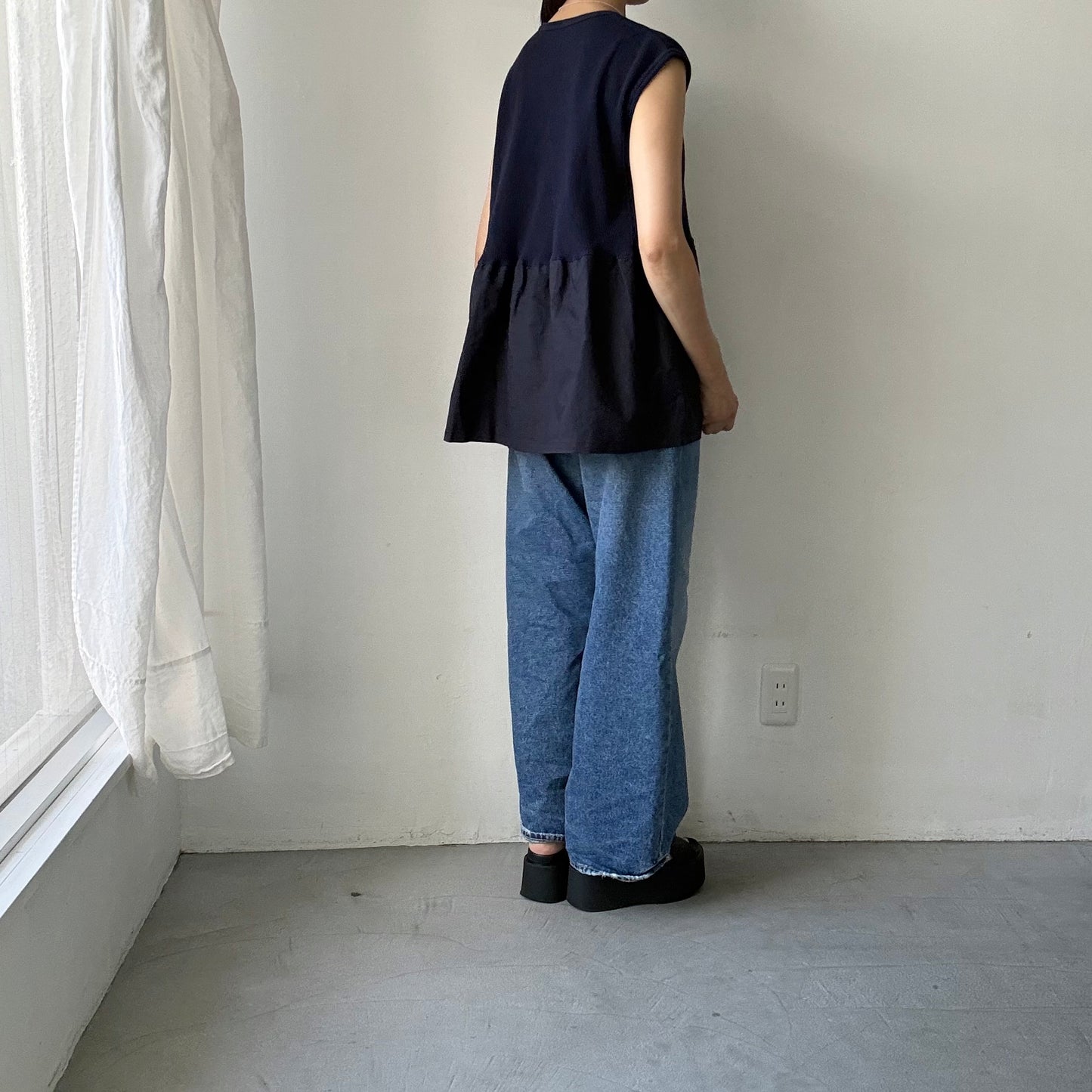 homspun  ワッフルノースリーブプルオーバー　ネイビー×ネイビー