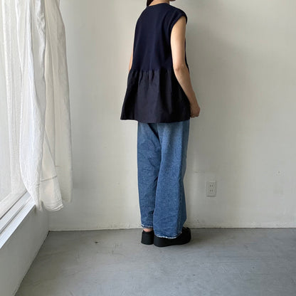 homspun  ワッフルノースリーブプルオーバー　ネイビー×ネイビー