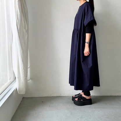 homspun コンパクトウェザービッグギャザーワンピース　ネイビー