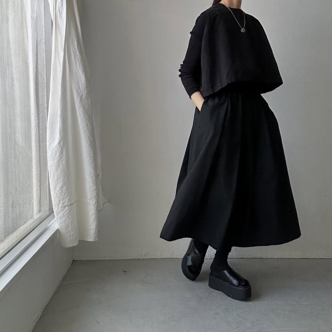 Linenya  コットンタックスカート　ブラック