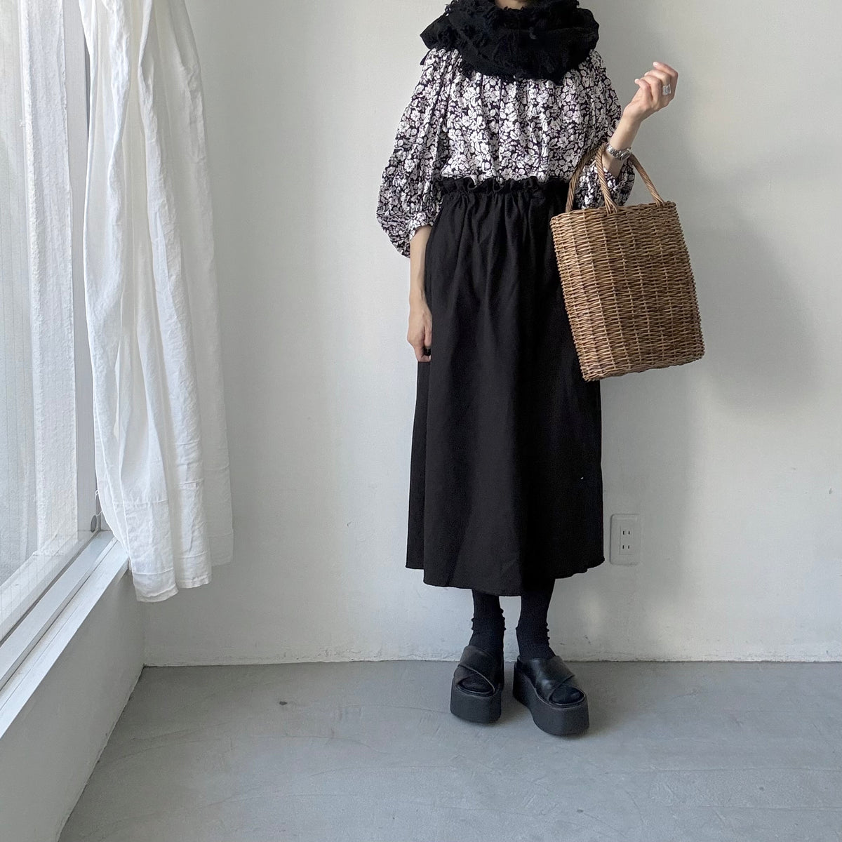 homspun ラムフリンジストール　ブラック
