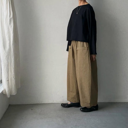 MAGALI コットンリネンアンティークキャンバスフラップパンツ　カーキ