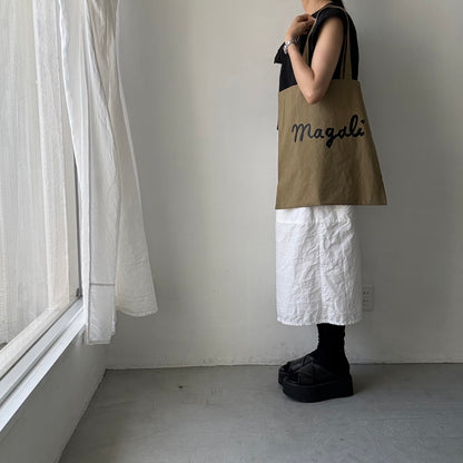 MAGALI   キャンバスコットンリネントートバッグ　カーキ
