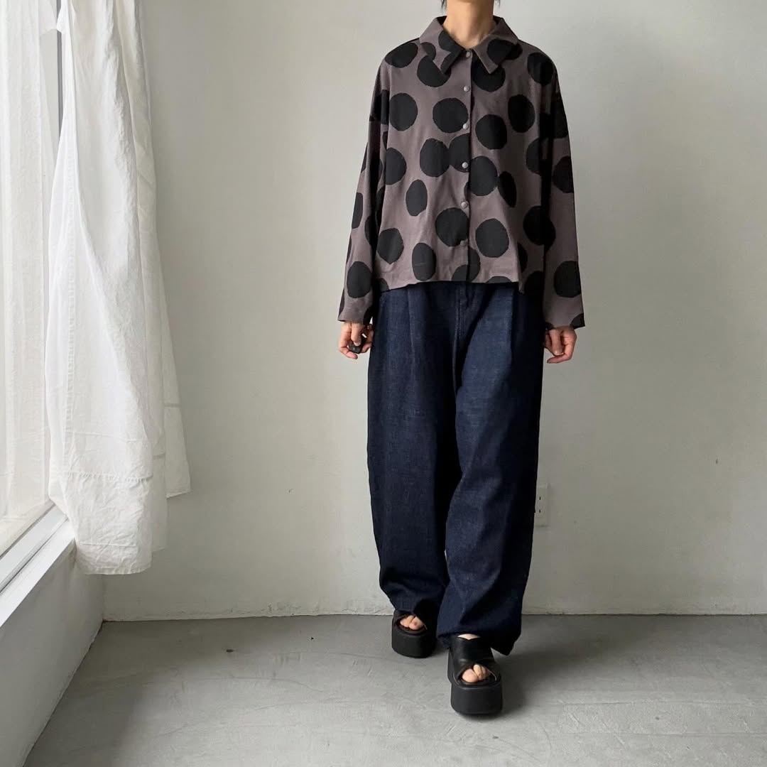 atelier naruse  コットンカットソー水玉ブラウス　ブラウン×ブラック