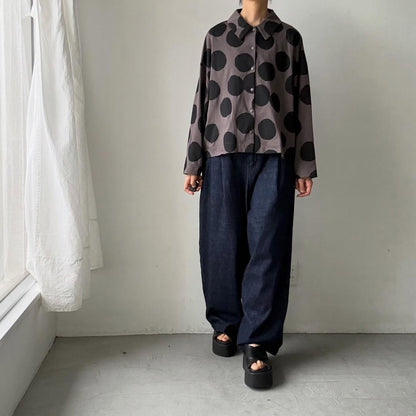 atelier naruse  コットンカットソー水玉ブラウス　ブラウン×ブラック