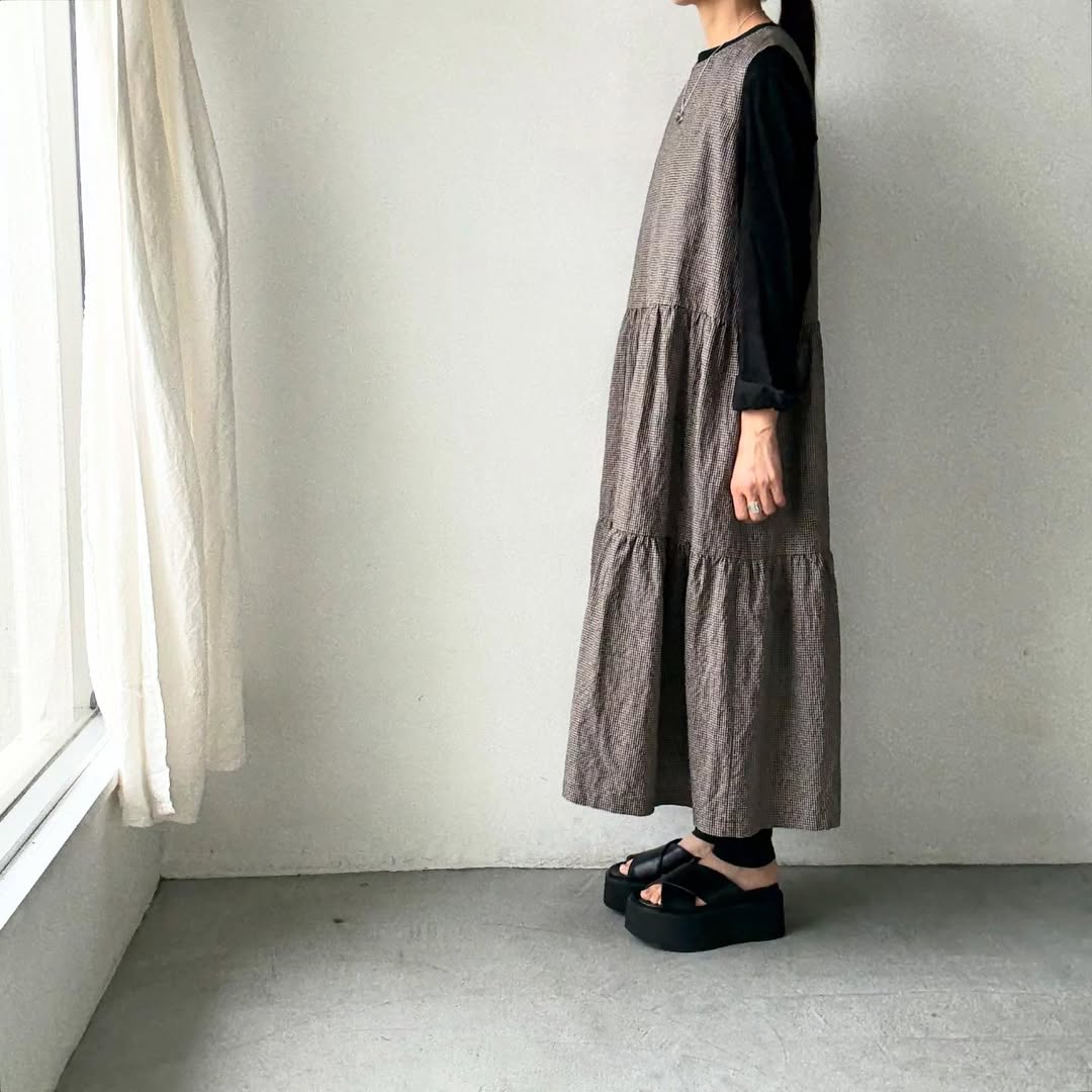 Linenya  ティアードワンピース　チェック