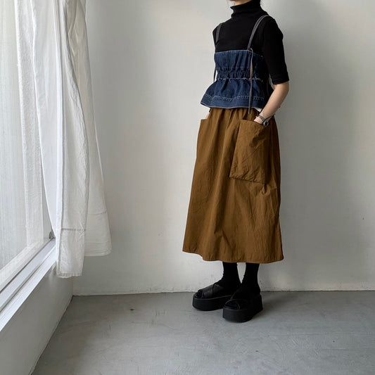 R&D.M.Co 　シュリンクコットンガーメントダイポケットスカート　ブラウン
