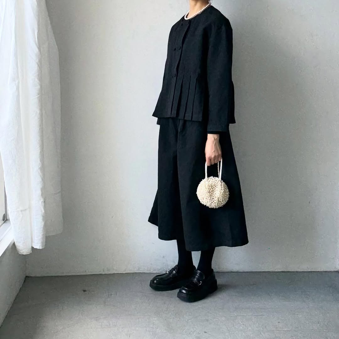 MAGALI ハイカウントコットンリネンコクーンパンツ　ブラック