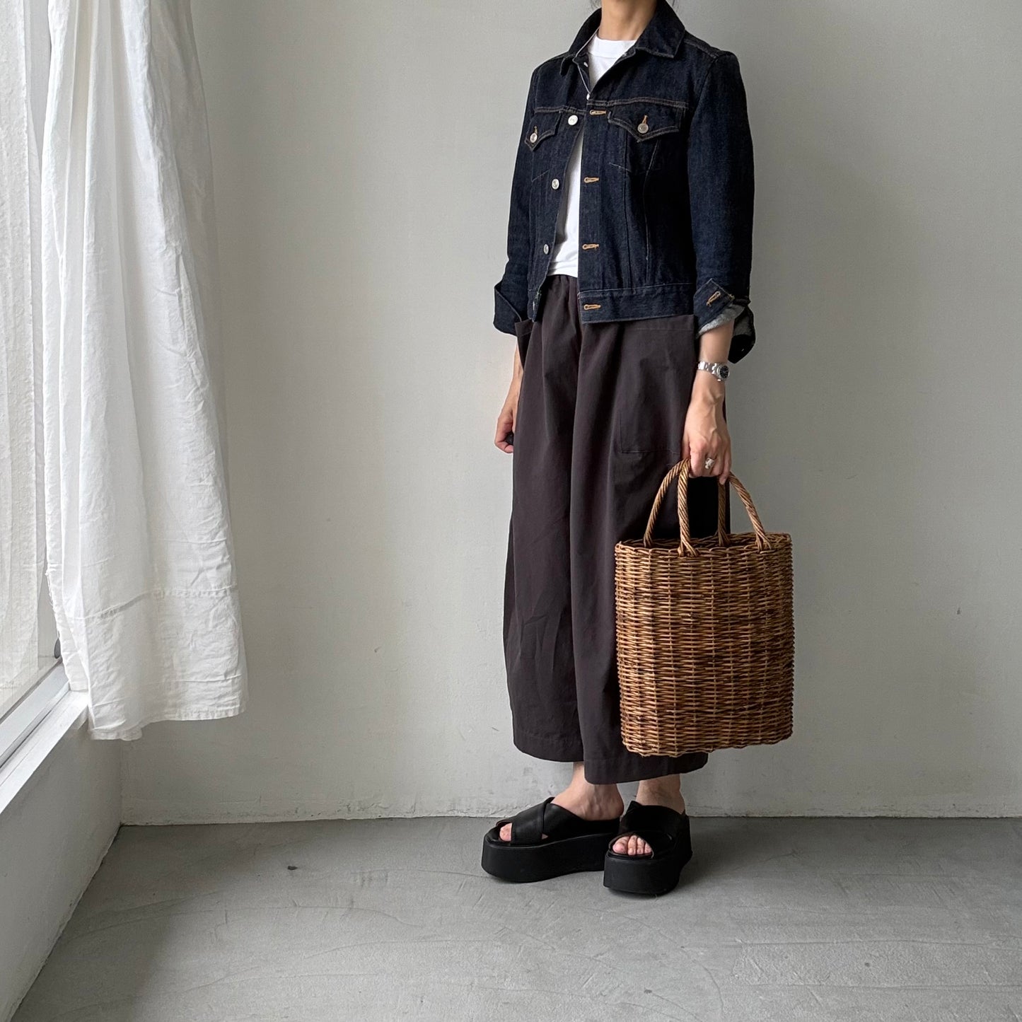atelier d'antan Perriereコットンワイドパンツ　ダークグレーsize 1