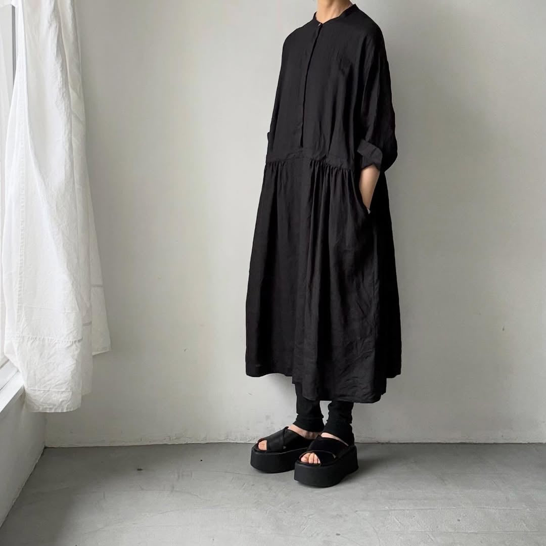 atelier naruse  リネンシャツワンピース　ブラック