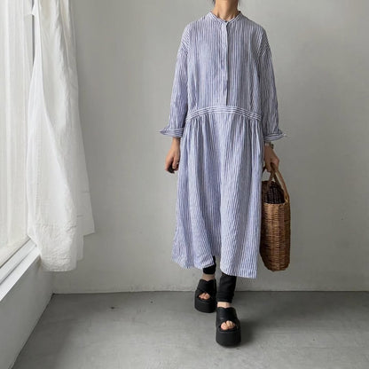 atelier naruse  リネンシャツワンピース　ストライプ