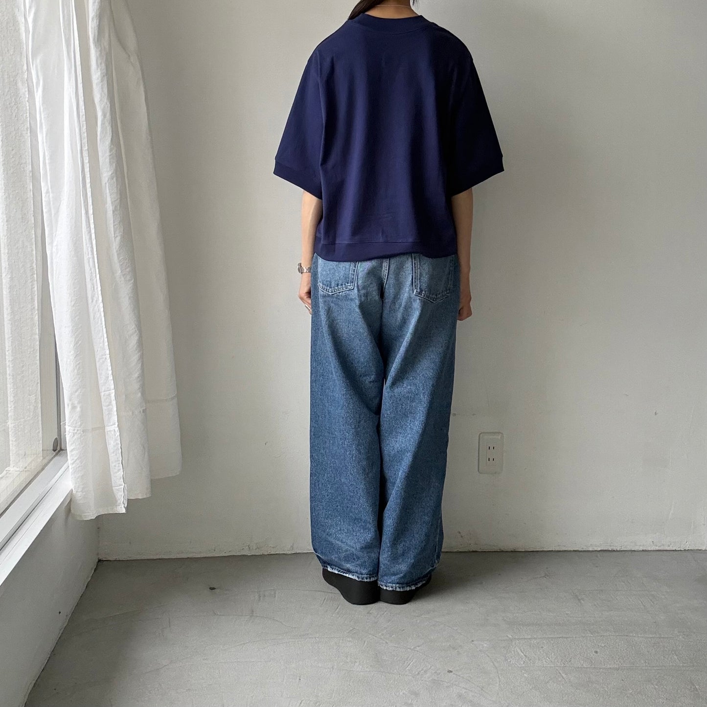 atelier d'antan  Bordet コットンジャージー５分袖プルオーバー　ダークブルー