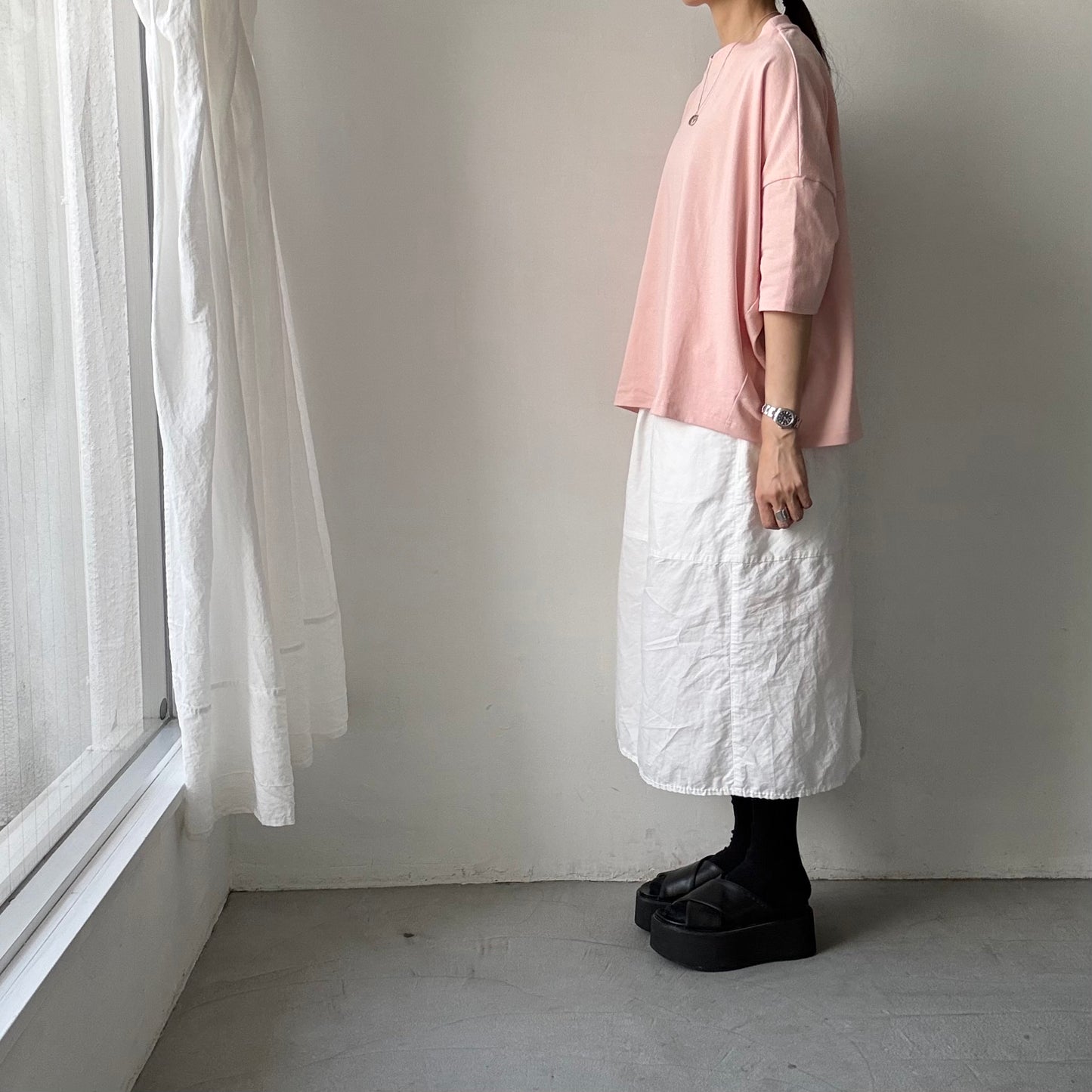 🟡水曜日入荷分予約受付中🟡 
Linenya  テラヴェ7分袖Tシャツ　ペールピンク
