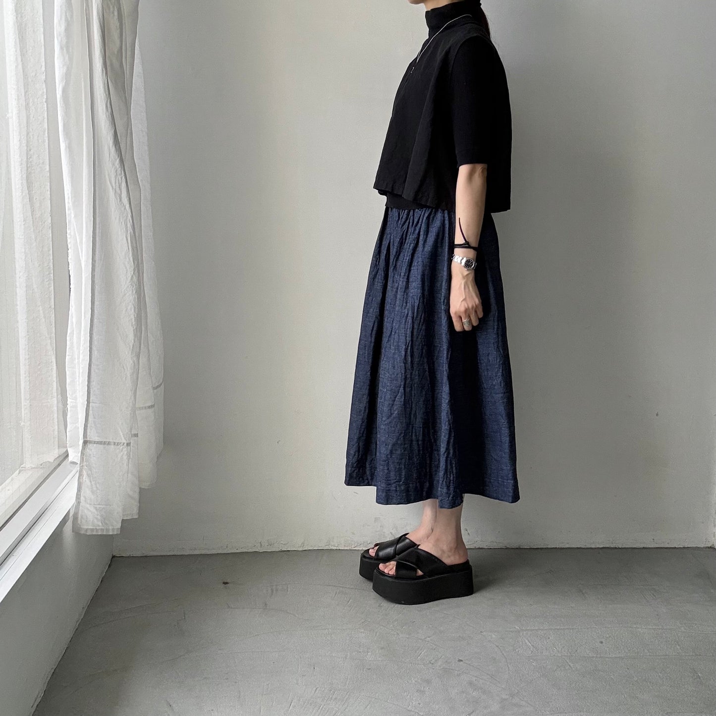 jujudhau デッドストックデニムギャザースカート