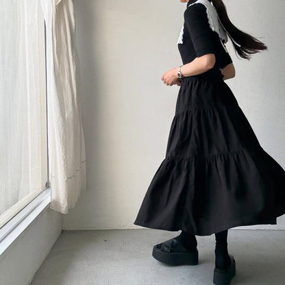 R&D.M.Co  リネンコットンティアードスカート　ブラック