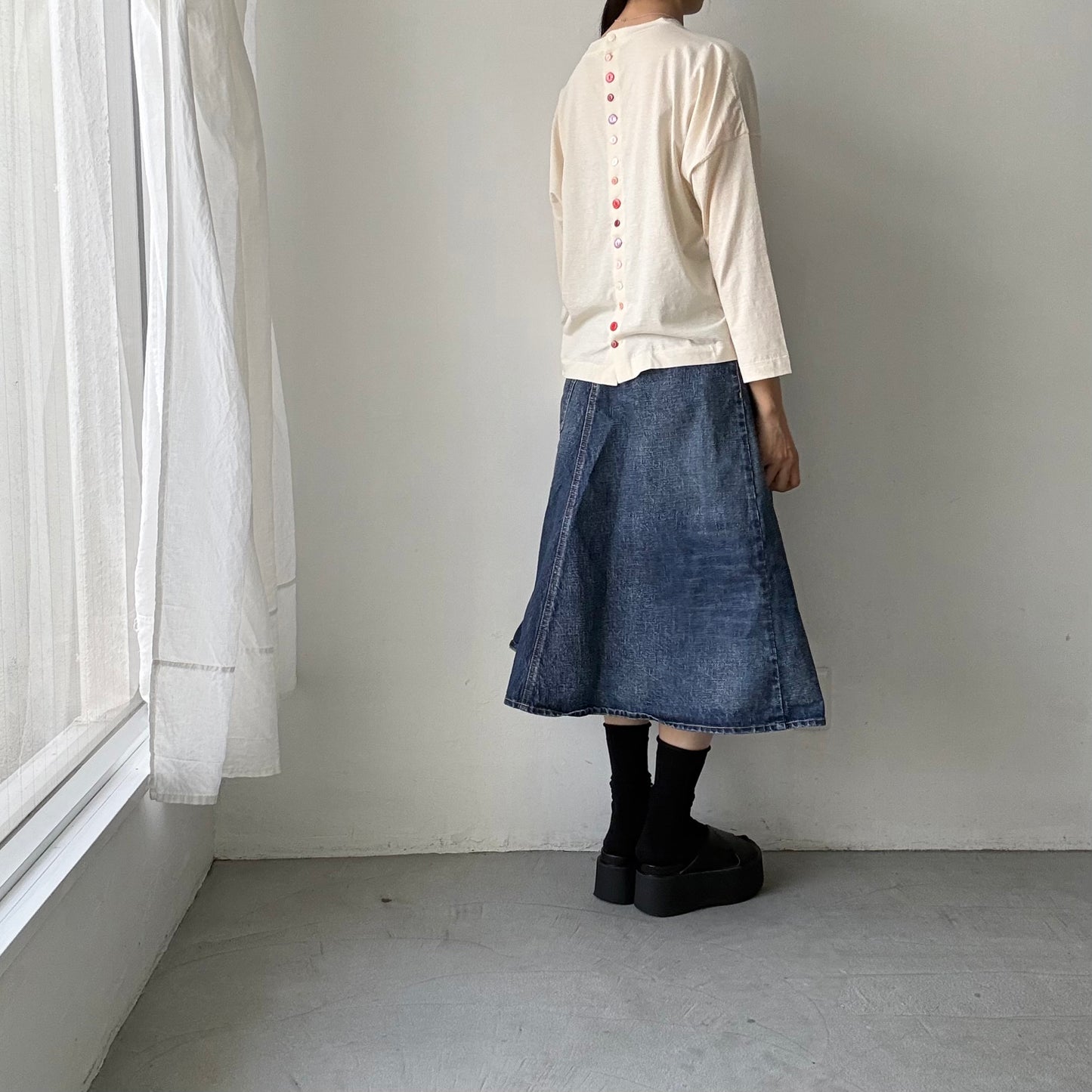 R&D.M.Co  ドロップキャンディボタンロングスリーブTシャツ　ナチュラル