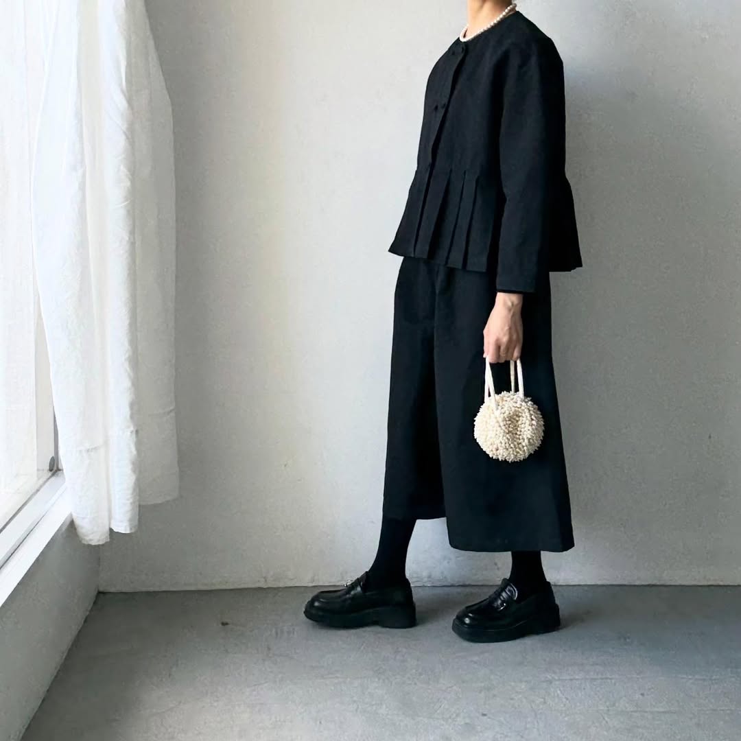 MAGALI ハイカウントコットンリネンコクーンパンツ　ブラック