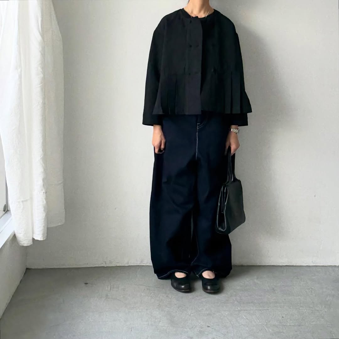 MAGALI ハイカウントコットンリネンダブルボタンジャケット　ブラック