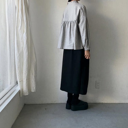 Linenya  コットンリネンウール長袖スタンドカラーブラウス