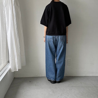 atelier d'antan  Bordet  コットンジャージー５分袖プルオーバー　ブラック