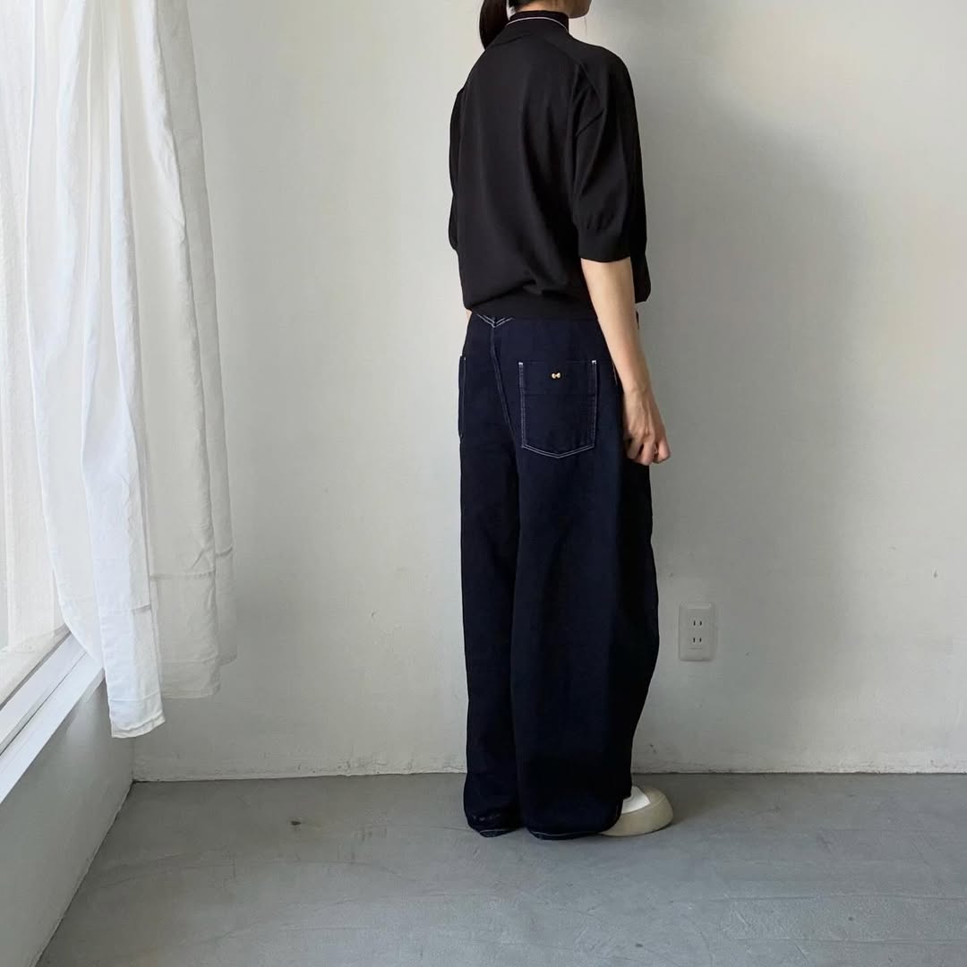 🟡木曜入荷分予約受付中🟡as it is   モックネックコットン5分袖ニット　ブラック　