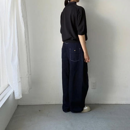 🟡木曜入荷分予約受付中🟡as it is   モックネックコットン5分袖ニット　ブラック　