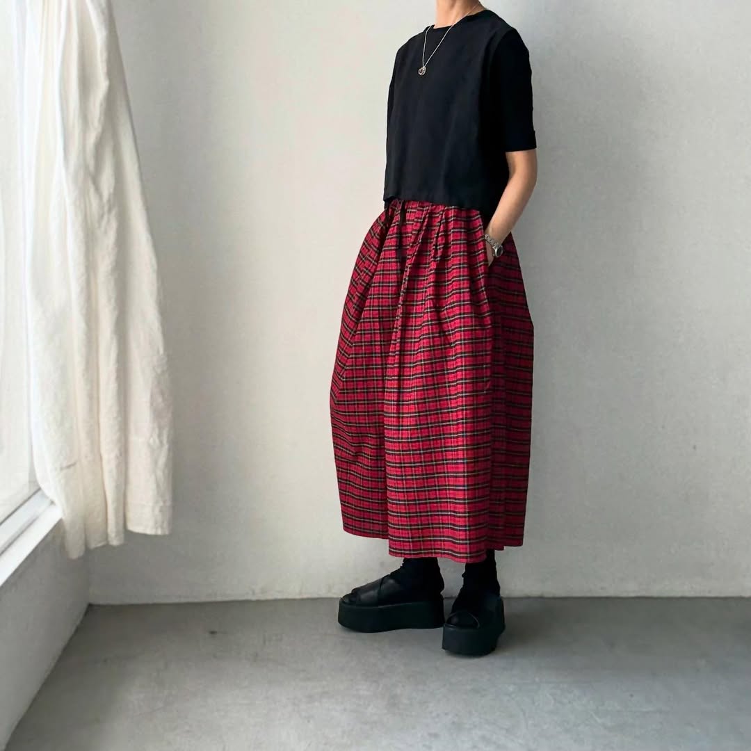 ayanoguchiaya　タータンチェックタックワイドスカート(blanc別注)