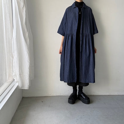 jujudhau  デニムハーフスリーブドレス