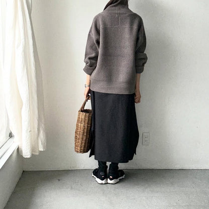 homspun メリノウールワッフル編みプルオーバー　グレー