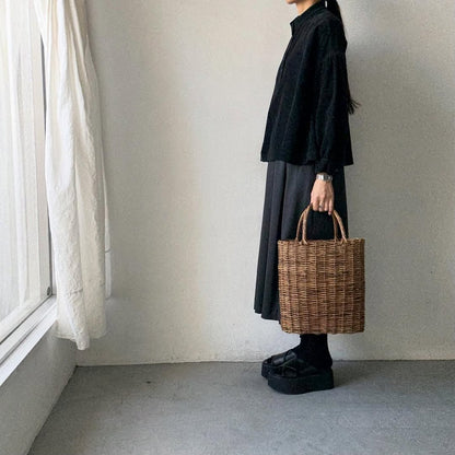 Linenya  長袖スタンドカラーブラウス　ブラック