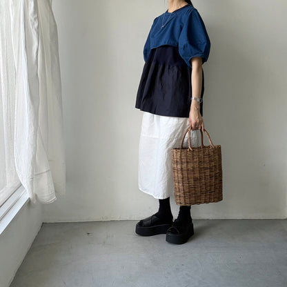 homspun  ワッフルノースリーブプルオーバー　ネイビー×ネイビー