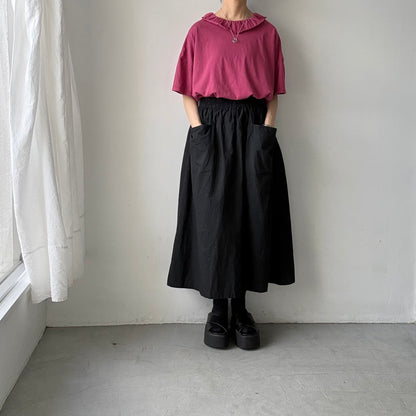 homspun 天竺フリルカラー半袖プルオーバー　ワイン