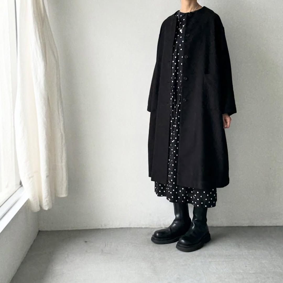 atelier d'antan Mauryノーカラーコットンコート