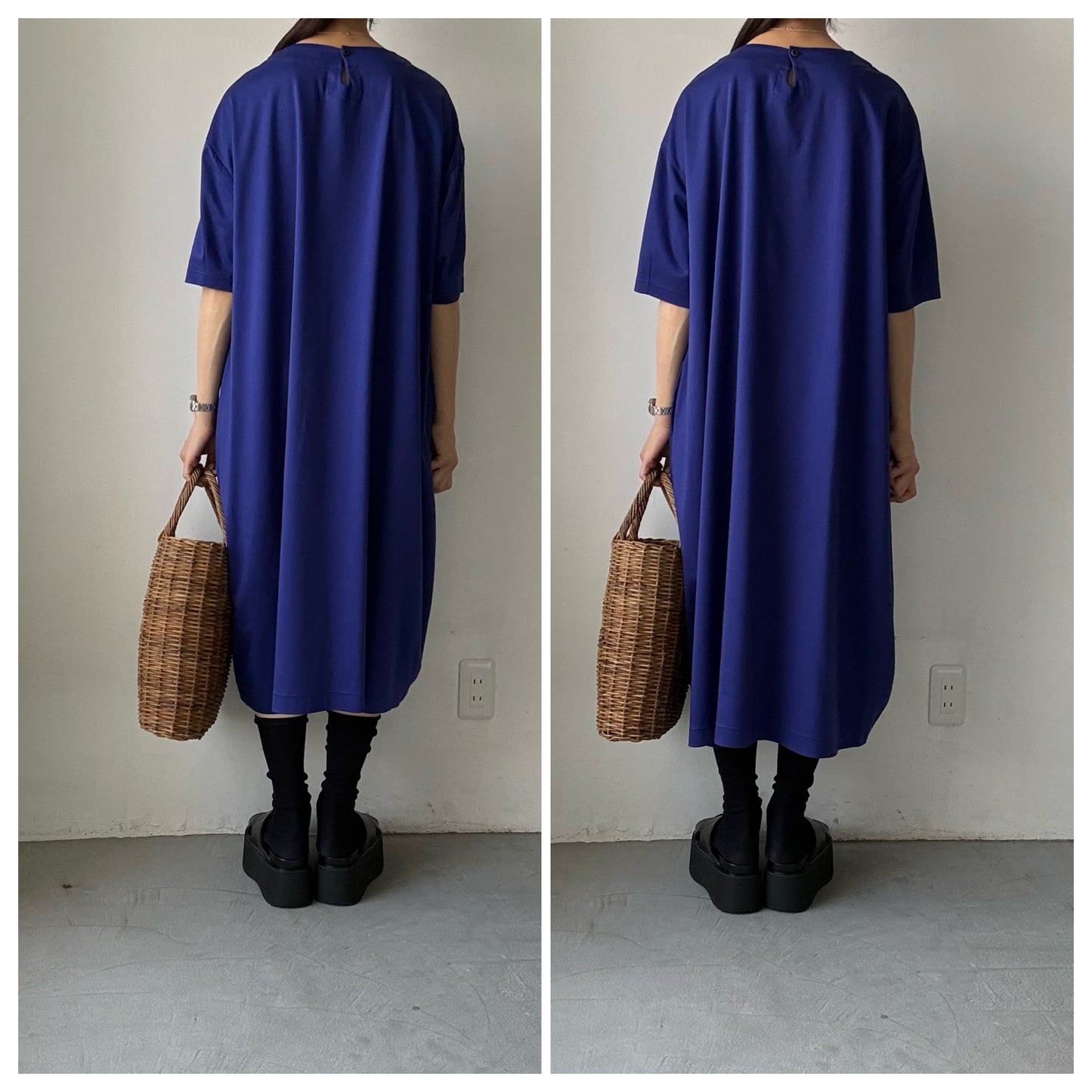 atelier naruse  コットンカットソーコクーンワンピース　ネイビーブルー