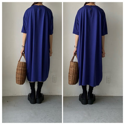 atelier naruse  コットンカットソーコクーンワンピース　ネイビーブルー