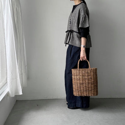 MAGALI  トリプルウォッシュリネンカシュクールジレ　フォグブラック