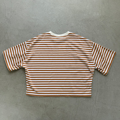 atelier naruse  コットンボーダー半袖カットソー　ブラウン