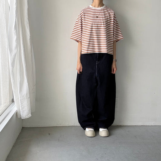 atelier naruse  コットンボーダー半袖カットソー　ブラウン