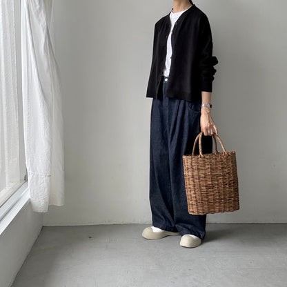 atelier naruse  コットンウールVネックニットカーディガン　ブラック