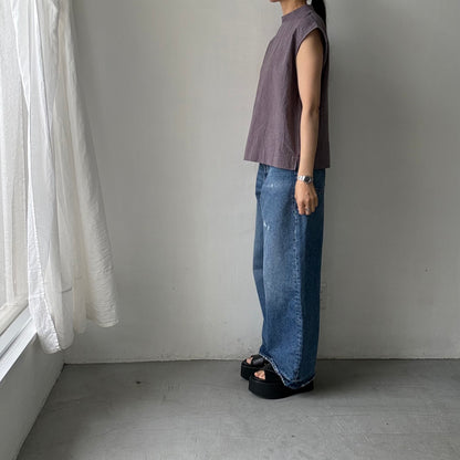atelier d'antan Pigott コットンリネンノースリーブシャツ