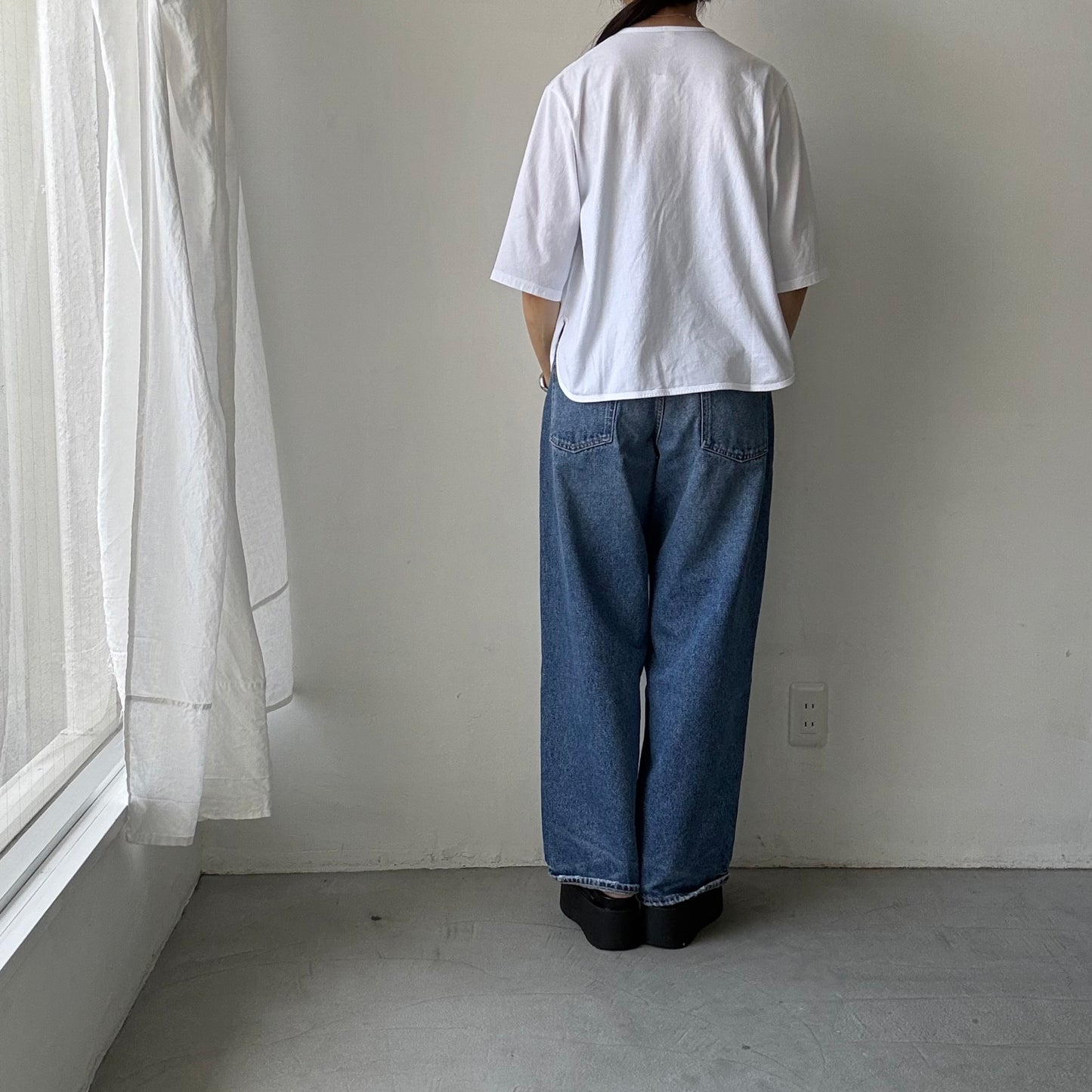 homspun 天竺5分袖カーディガン　ホワイト