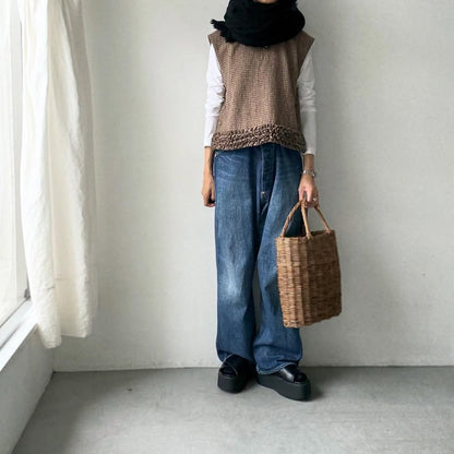 R&D.M.Co  フリルデコレーションボタンビブ　チェック