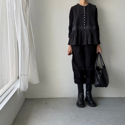 MAGALI   コットンリネンピンチェックペザントジレ