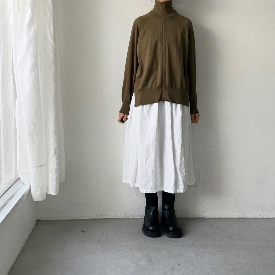 homspun ソフトコットンジップアップカーディガン　カーキ