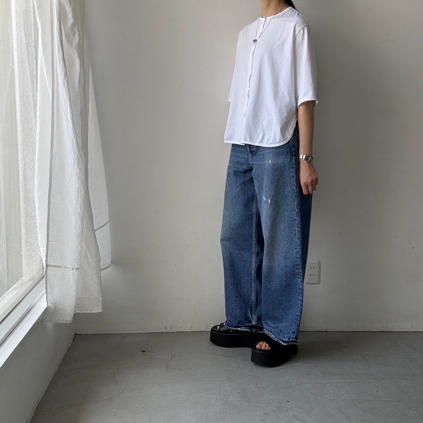 homspun 天竺5分袖カーディガン　ホワイト