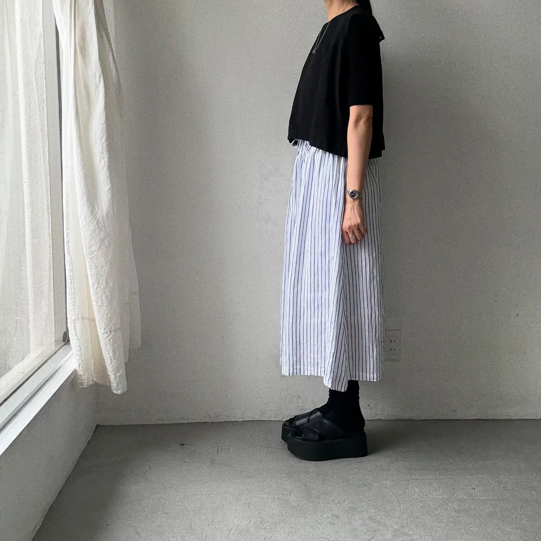 atelier naruse  ストライプリネンギャザースカート