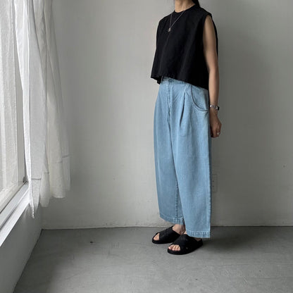 atelier naruse  コットンデニムワイドタックパンツ　size0