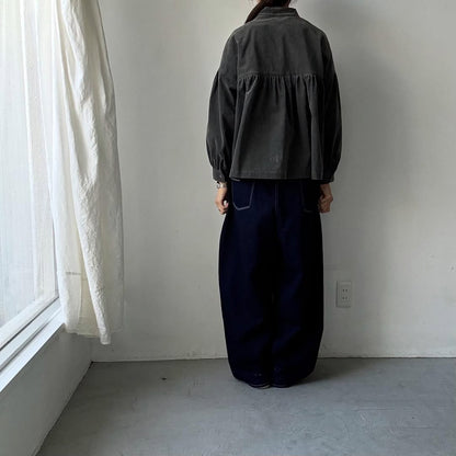 Linenya  長袖スタンドカラーブラウス　チャコール
