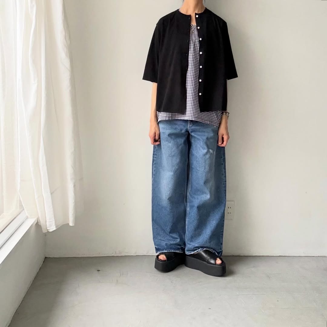 homspun  天竺5分袖カーディガン
ブラック