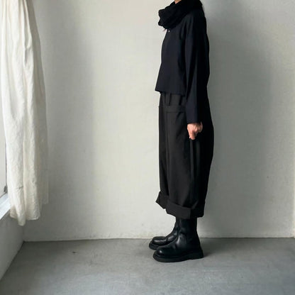 MAGALI コットンリネンアンティークキャンバスフラップパンツ　ブラック